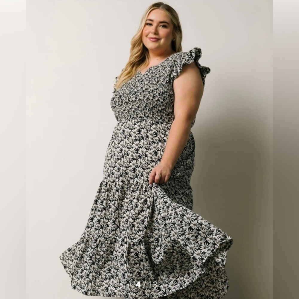 Baltic Born Black and White Floral Midi Dress